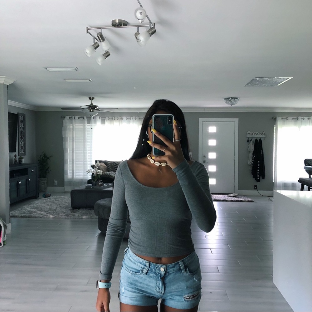 wide neck grey long sleeve